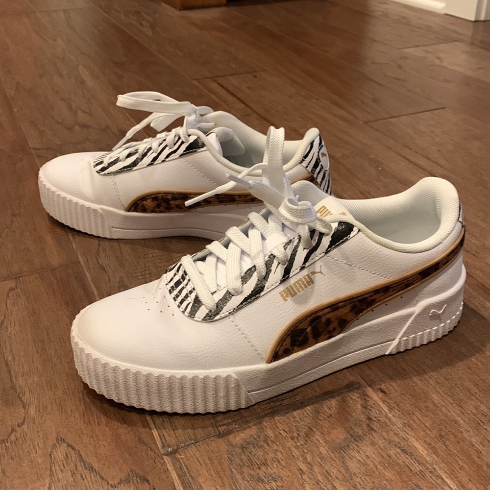 Puma Sneakers - White Leather with Animal Print
